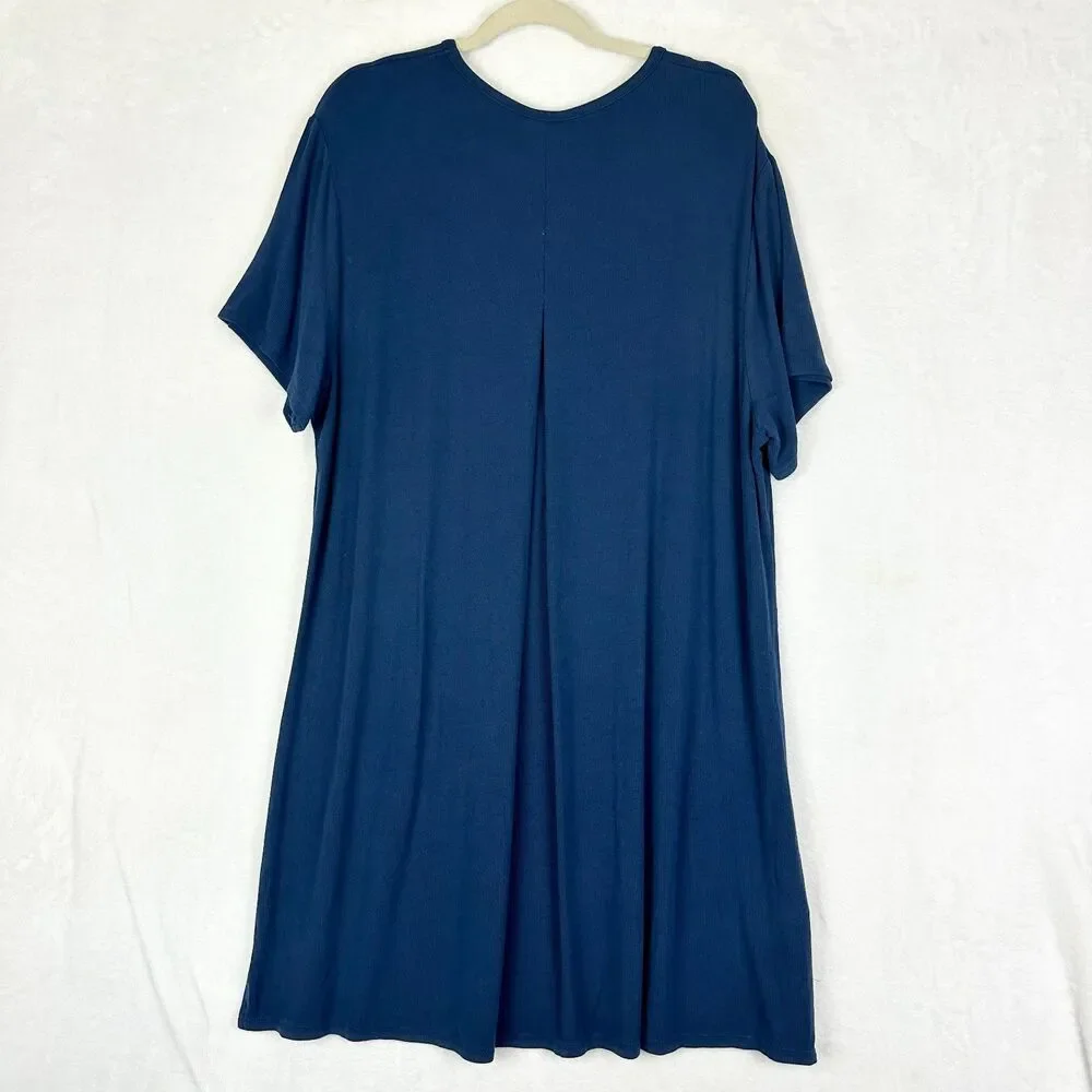 Cozy Earth Bamboo Rib Knit Boyfriend Sleep Dress Size Large Navy Blue